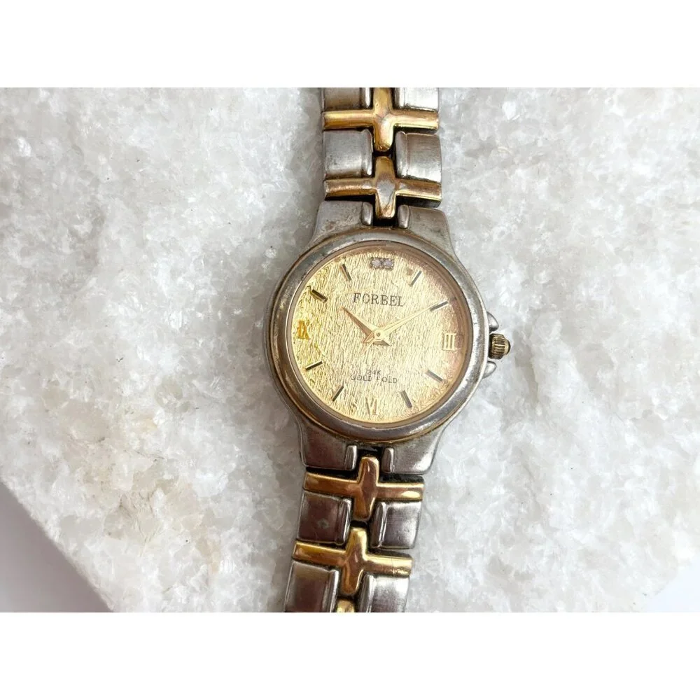 Forbel 24k Gold Foil Dual Dual Toned Vintage Wristwatch - 26mm - WORKS!